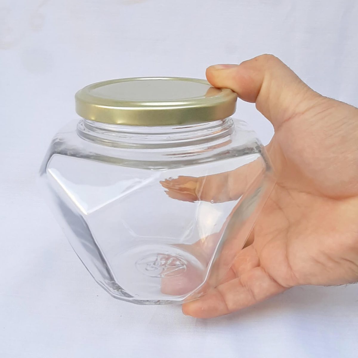 جار شیشه عسل الماس یک کیلو درب فلزی